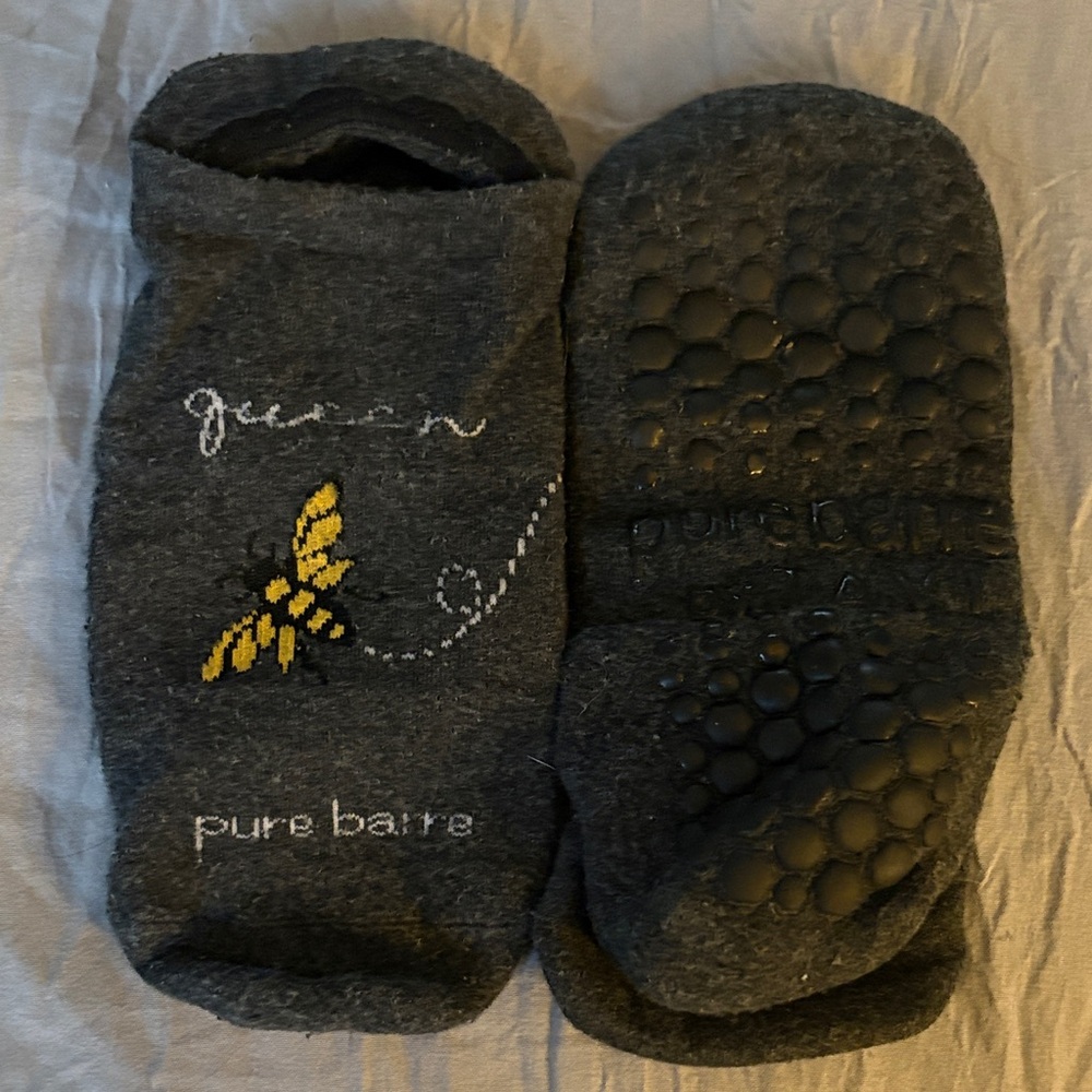 Pure Barre Dark Gray Non-Slip Socks with Bee Design